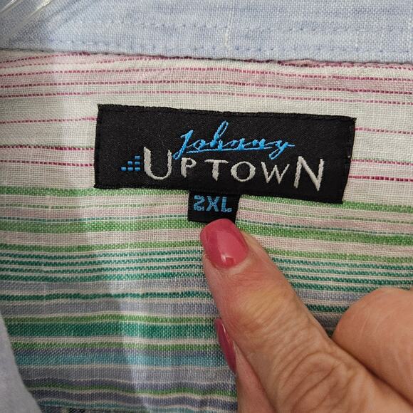 Johnny Uptown Linen Blend Button Down Shirt 2XL Multicolor Stripe Casual - Picture 4 of 13